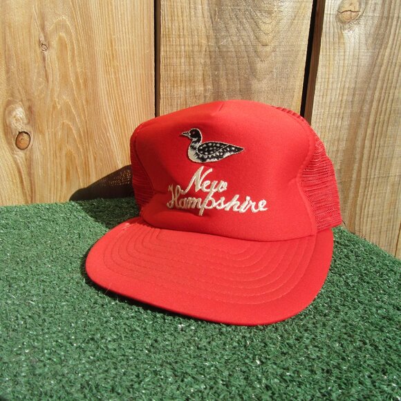 Vintage New Hampshire Loon Bird Red Snapback Baseball Hat Trucker Cap - Picture 7 of 9